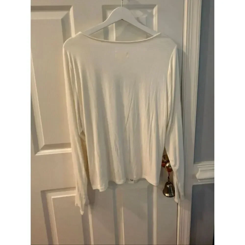 Maeve Anthropologie Cream Scoop Neck Ribbed Snap Front Top sz 2X NWT